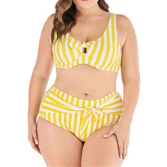 [Gabifresh x Swimsuits For All] Striped Yellow High Waisted Bikini Size 10 D/DD - Picture 10 of 10